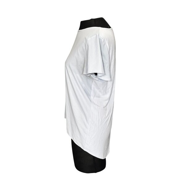 Ann Taylor Womens Light Blue Short Sleeve Top M Rayon & Polyester - Picture 2 of 10